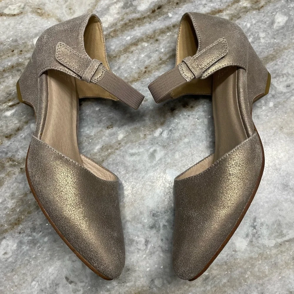 Eileen Fisher Gold Metallic Leather Mary Janes size 6.5